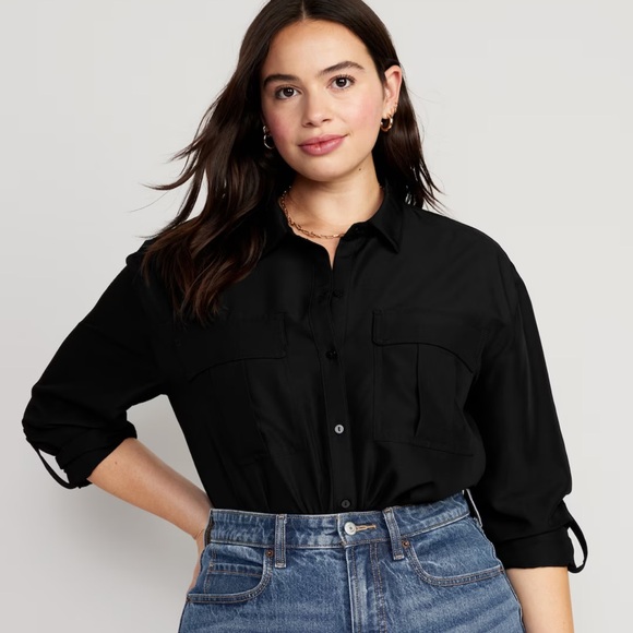 NWT OLD NAVY Button-Down Utility Shirt  Color: Black Jack - Picture 5 of 9